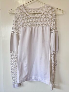 VENUS| White Mesh Paneled Long Sleeve Slim Bodycon Fit Top Sz XS